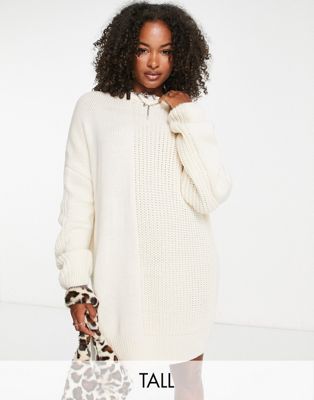 Topshop Tall knitted ribbed crew neck dress in cream - ASOS Price Checker