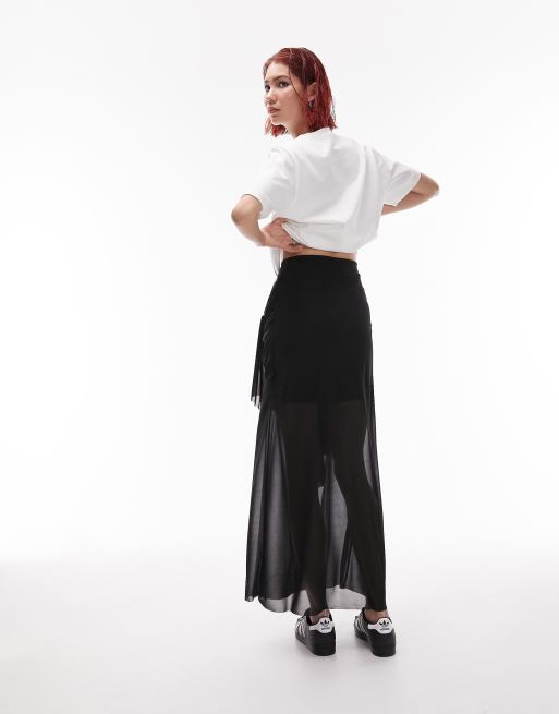 Topshop Tall knot midi skirt in black