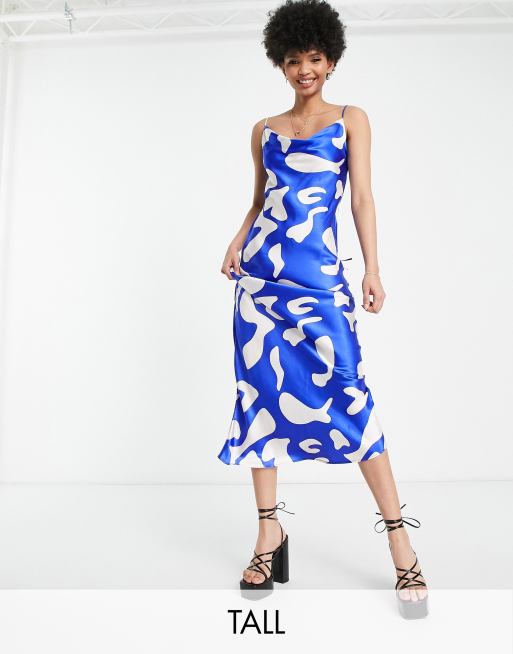 Topshop Tall – Kobaltowa sukienka maxi na ramiączkach w abstrakcyjny wzór