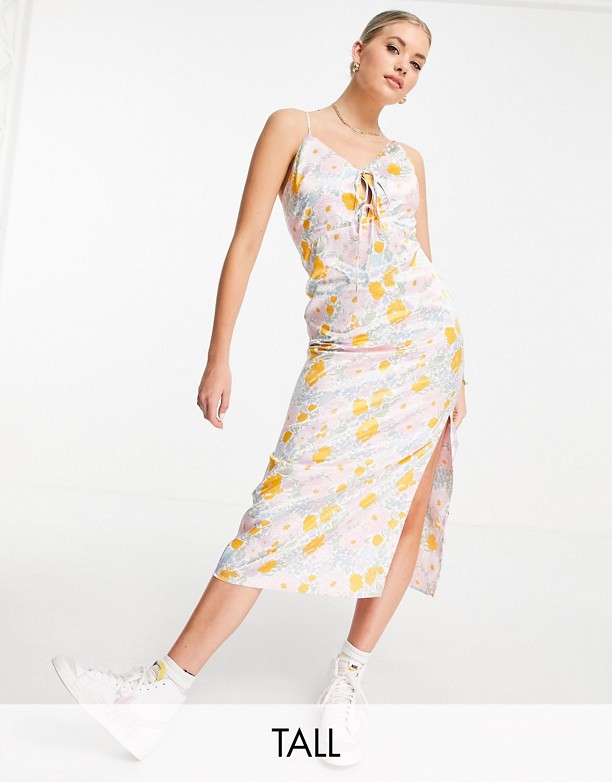  Najwyższa Jakość Topshop Tall – Kolorowa sukienka midi w kwiatowy wzÓr w stylu vintage Wielokolorowy