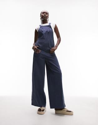 Topshop Tall - Lässiger Latzhosen-Jumpsuit in Blau-Grau