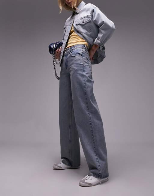 Topshop Tall - Lavtaljede jeans med justerbar rem bagpå i afbleget vintage-vask