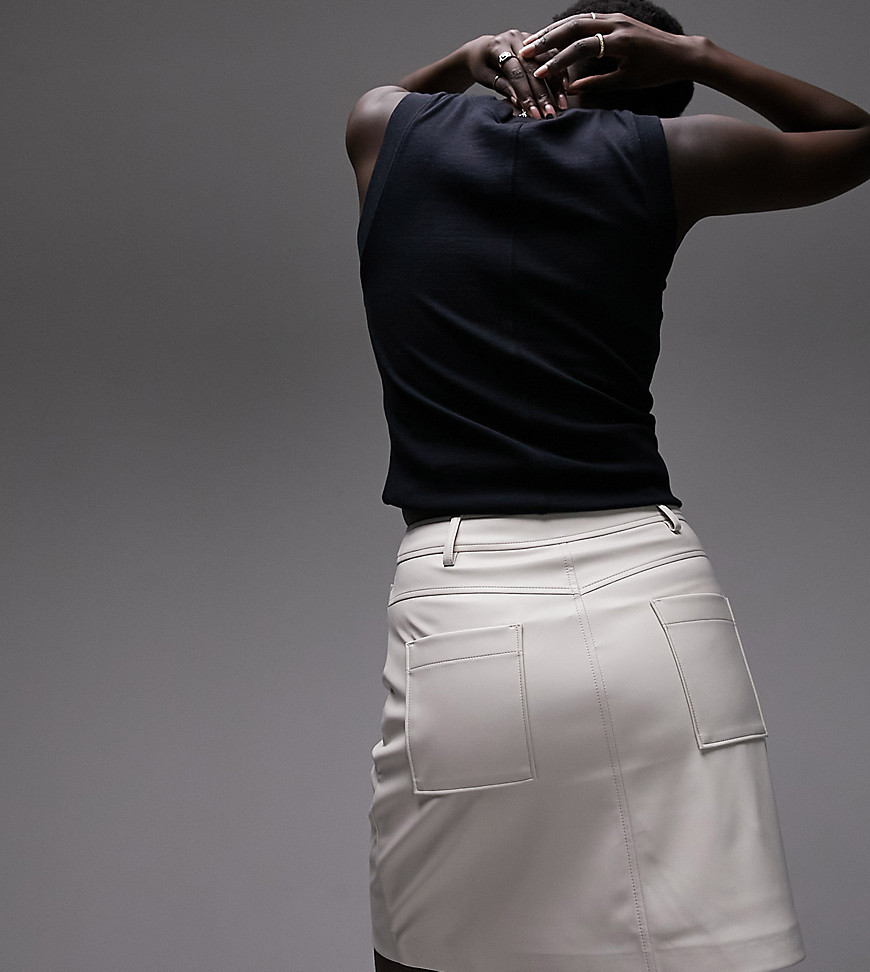 leather look denim styled mini skirt in ecru-Neutral