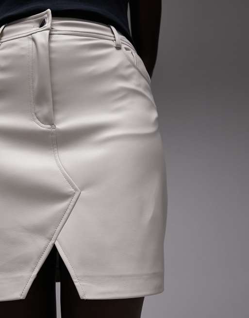 White leather 2025 look pencil skirt