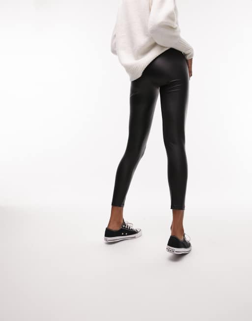 Topshop Tall leather look legging in black