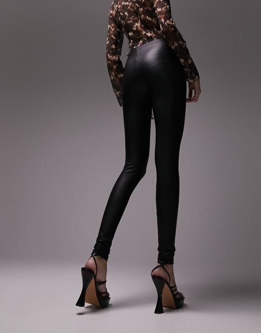 JDY leather look leggings in chocolate brown