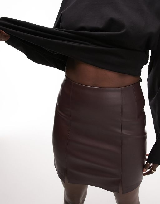 Topshop brown 2025 leather skirt