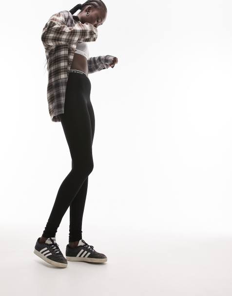 Topshop Tall - Legging met elastische band met merknaam in zwart - view 1