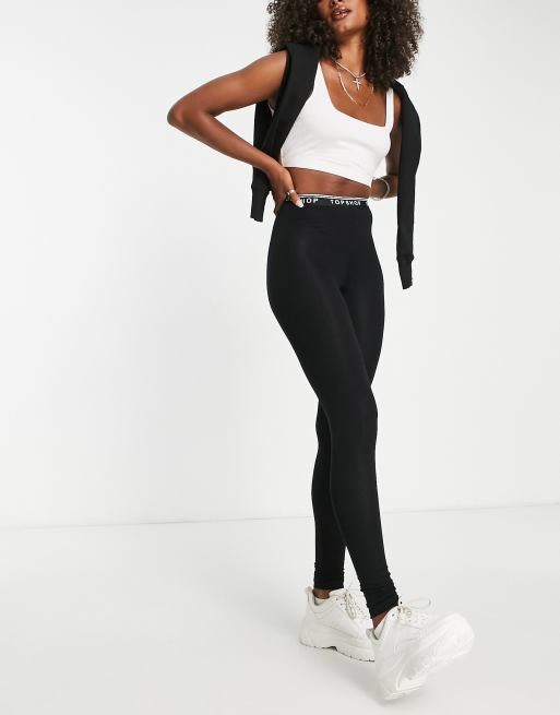 Topshop Tall - Legging met elastische band met merknaam in zwart