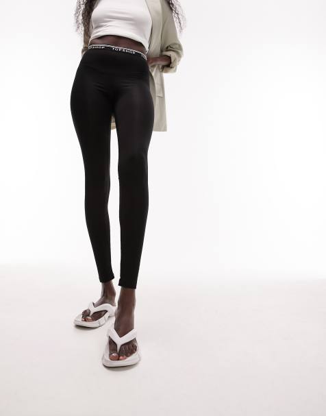 Topshop Tall - Legging met elastische band met merknaam in zwart - view 1