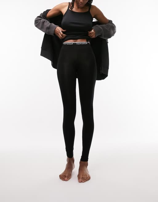Topshop Tall - Leggings met branding op tailleband in zwart