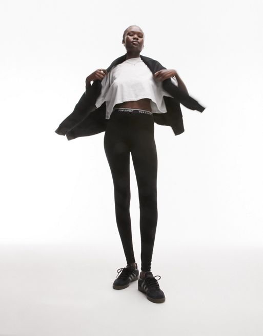 Topshop Tall - Tecnologias leggings neri con elastico con logo