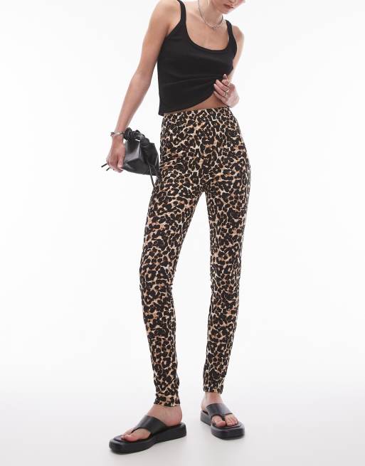 Topshop Tall leopard print legging in brown