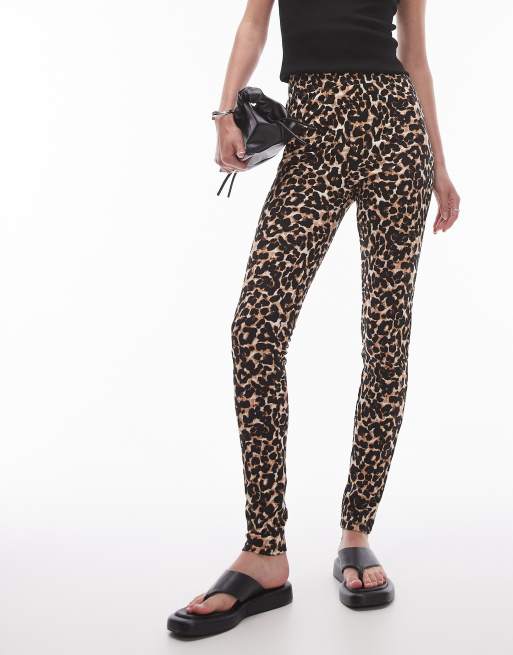 Topshop Tall leopard print legging in brown