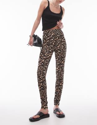 Topshop Tall Leopard Print Leggings In Brown