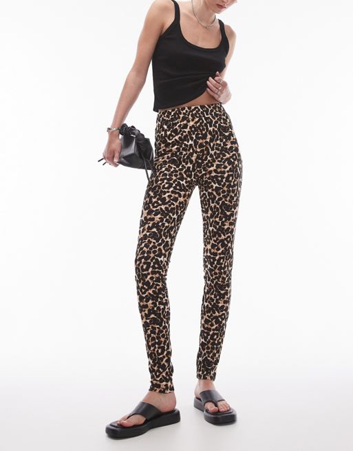 Topshop Tall leopard print leggings in brown