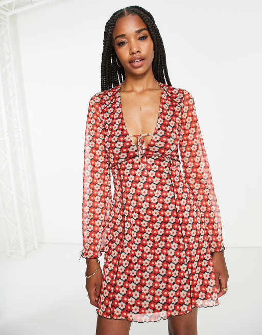 Red floral hot sale dress topshop