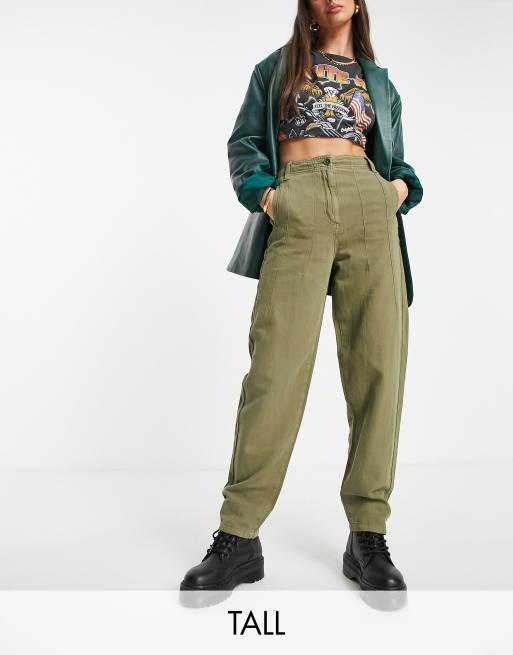 Topshop Tall - Lichtgewicht broek met hoge taille en smaltoelopende pijpen in khaki