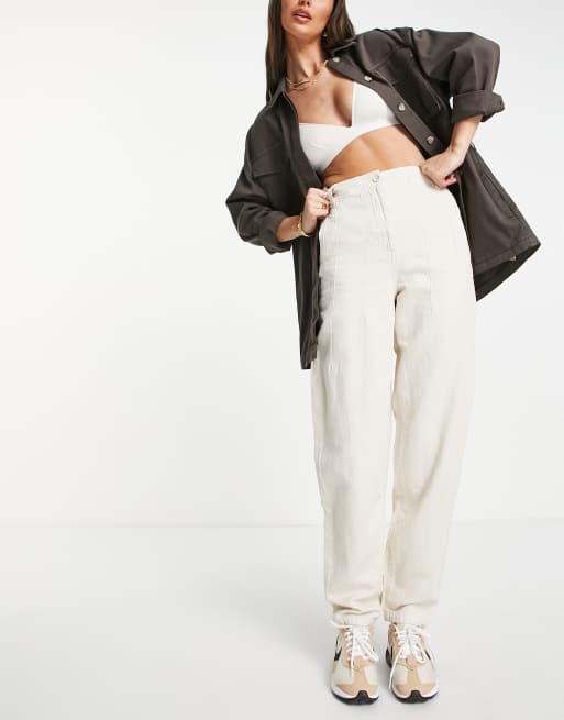 Topshop Tall - Lichtgewicht broek met hoge taille en smaltoelopende pijpen in stone