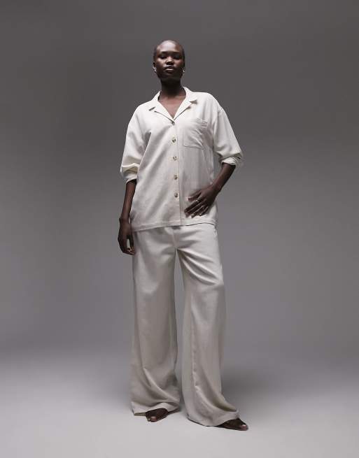 Topshop Tall linen shirt and pants pyjama set