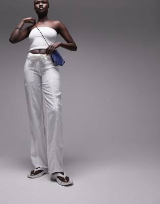 linen tie waist mid rise straight leg pants in white