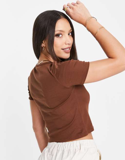 Fashionkilla sculpted t-shirt bodysuit in chocolate brown