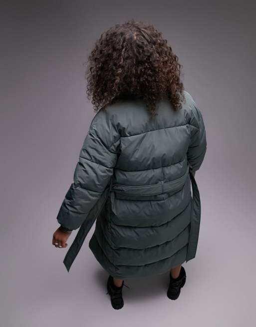 Topshop Tall longline puffer jacket in forest green