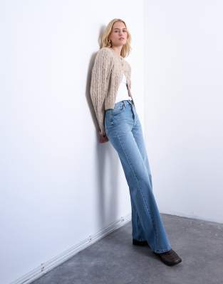Topshop Tall - Loose Fit Straight Jeans in Mittelblau mit mittelhohem Bund