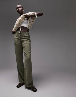 GREEN LINEN CARGO PANTS