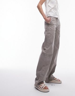Topshop Tall low rise washed straight leg trouser in taupe