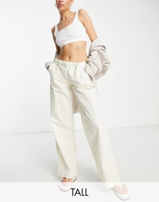 Topshop Tall low rise wide leg nylon cargo pants in ecru  | ASOS