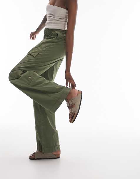 Topshop Tall low rise y2k cargo pants with eyelet details in khaki - view 1