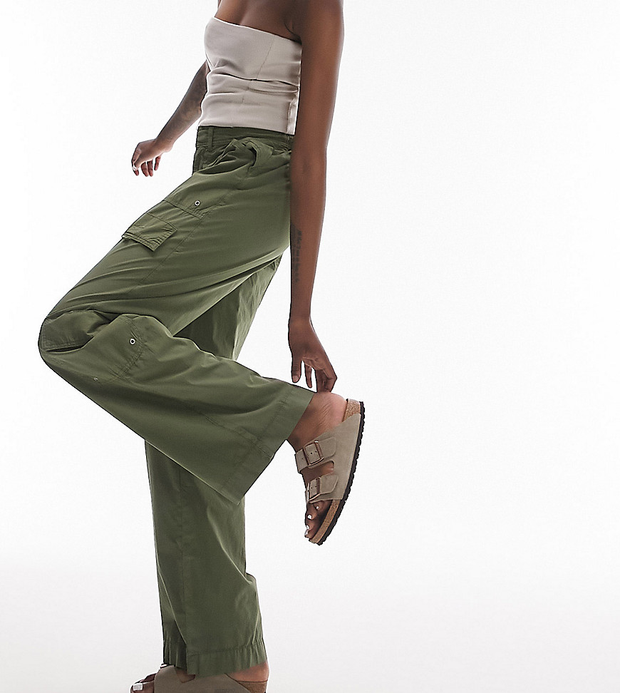 Topshop Tall low rise y2k cargo pants with eyelet details in khaki-Green