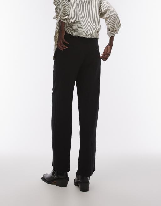 Topshop Tall low slung linen button pants in black