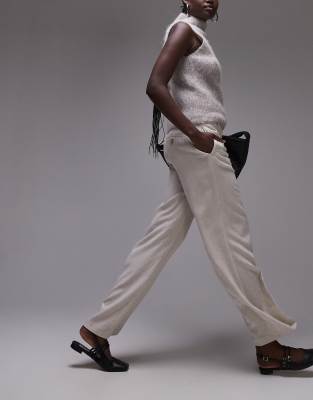 low slung linen button pants in natural-Neutral