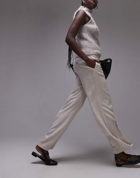 Topshop Tall low slung linen button pants in natural - view 1
