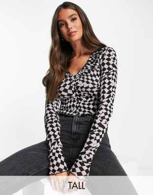 Topshop Tall - Mesh ternet print knapper foran i sort
