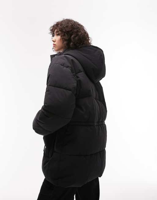 Topshop Sno funnel neck puffer ski jacket in black cord