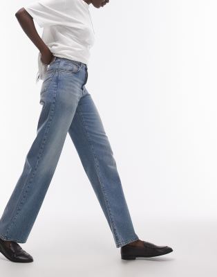 Tall mid rise loose fit straight jeans in mid blue