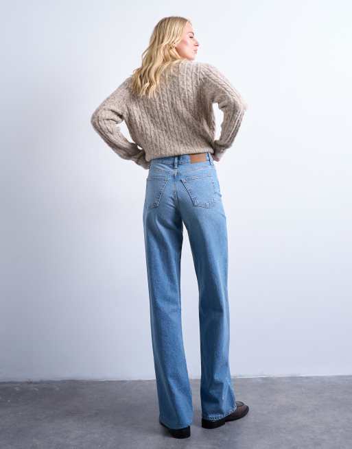 Topshop Tall mid rise loose fit straight jeans in mid blue, 5 of 7