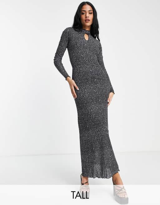 Topshop Tall - Midi jurk van mesh met uitsnijding en bloemenprint in zwart-wit