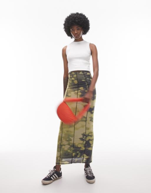 Topshop Tall - Midi rok met overlock en acid wash in geel