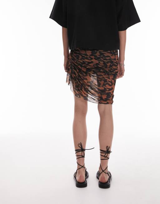 Topshop Tall Mini jupe asym trique fronc e l imprim animal Multicolore