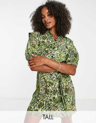 Topshop Tall mini shirt dress in camo print-Multi