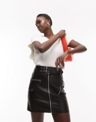 Topshop Tall leather look biker mini skirt in black - ASOS Price Checker