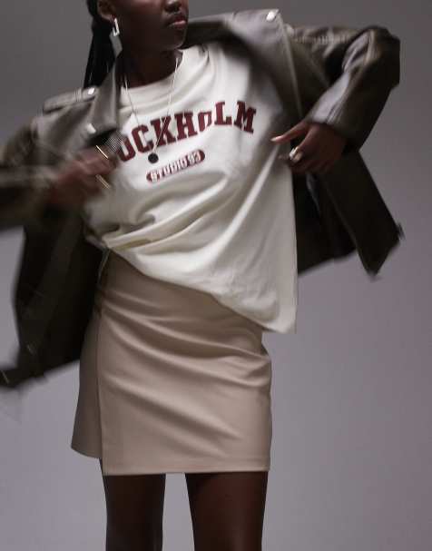 Topshop Tall - Minigonna in pelle sintetica color fulvo con orlo asimmetrico - view 1