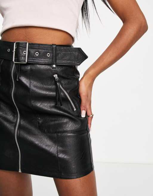 Topshop Tall - Minigonna in pelle sintetica nera con zip e cintura , 3 di 4