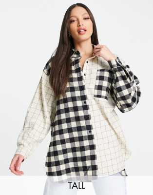 Topshop Tall mix check oversized shirt  - ASOS Price Checker