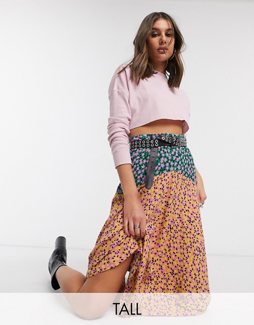 Topshop Tall mixed floral midi skirt in multi