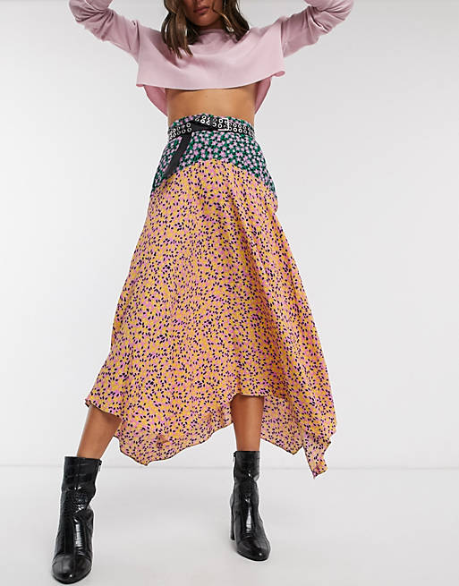 Topshop Tall mixed floral midi skirt in multi | ASOS